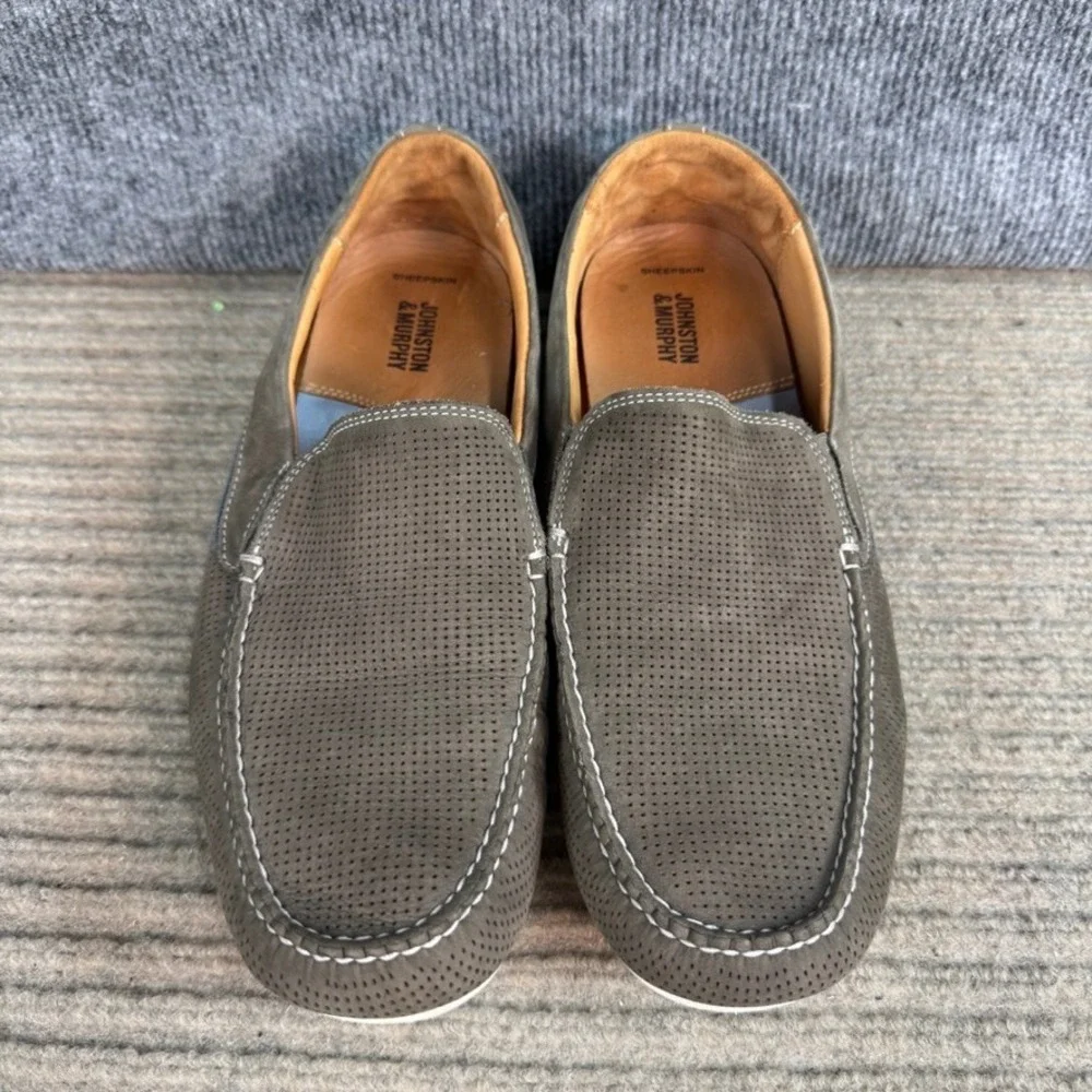 Johnston & Murphy McGuffey Perforated Slip On Loafers Green Nubuck Mens 10.5
